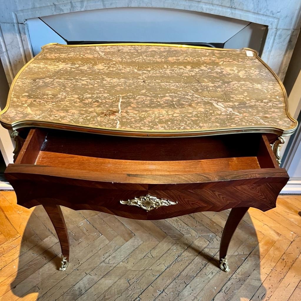 Table D’appoint  De Style Louis XV en bois de Violette Dessus Marbre D’époque Fin XIX Ieme -photo-6