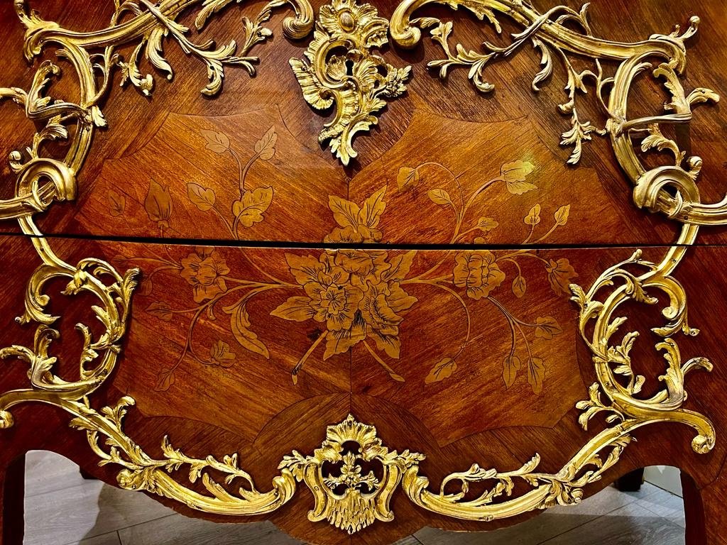 Paire De Commodes d’apparat De Style Louis XV En Marqueterie  De Fleurs D’époque  Fin XIX Ieme -photo-5