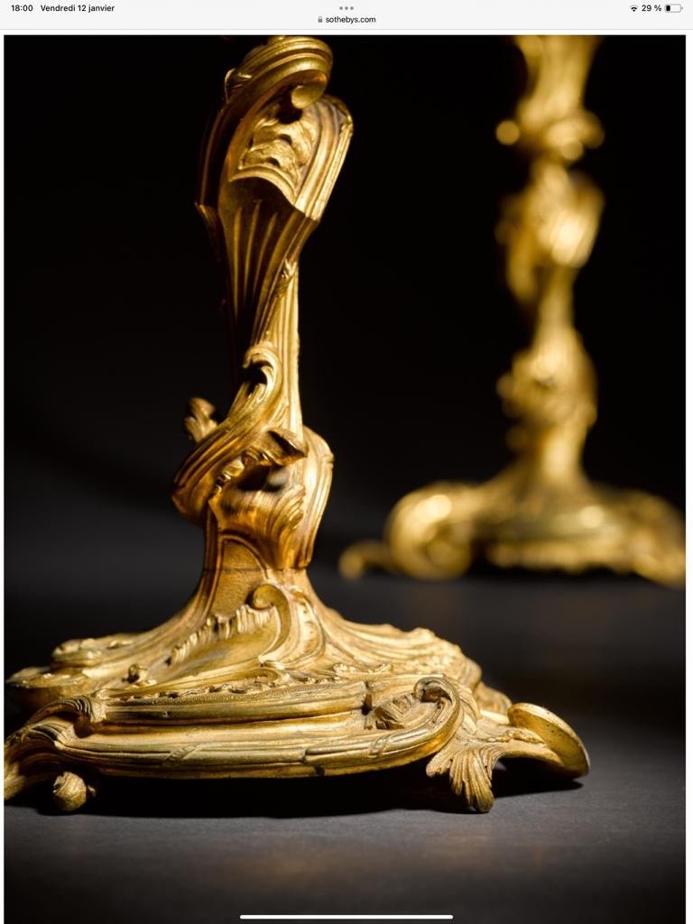 Pair Of Gilt Bronze Candlesticks From Messonnier, 19th Century-photo-4