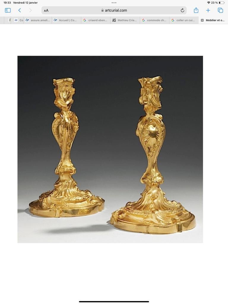 Pair Of Gilt Bronze Candlesticks From Messonnier, 19th Century-photo-1