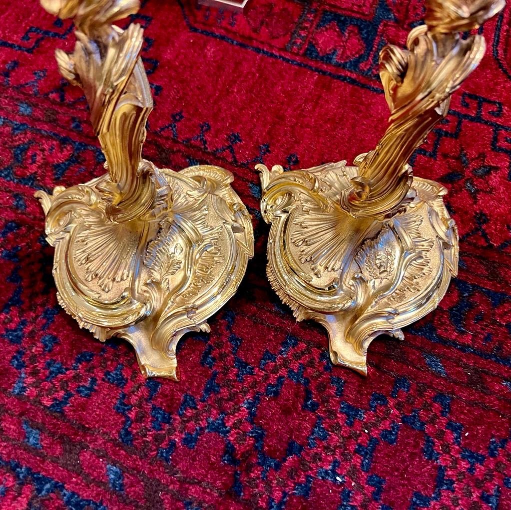 Pair Of Gilt Bronze Candlesticks From Messonnier, 19th Century-photo-2