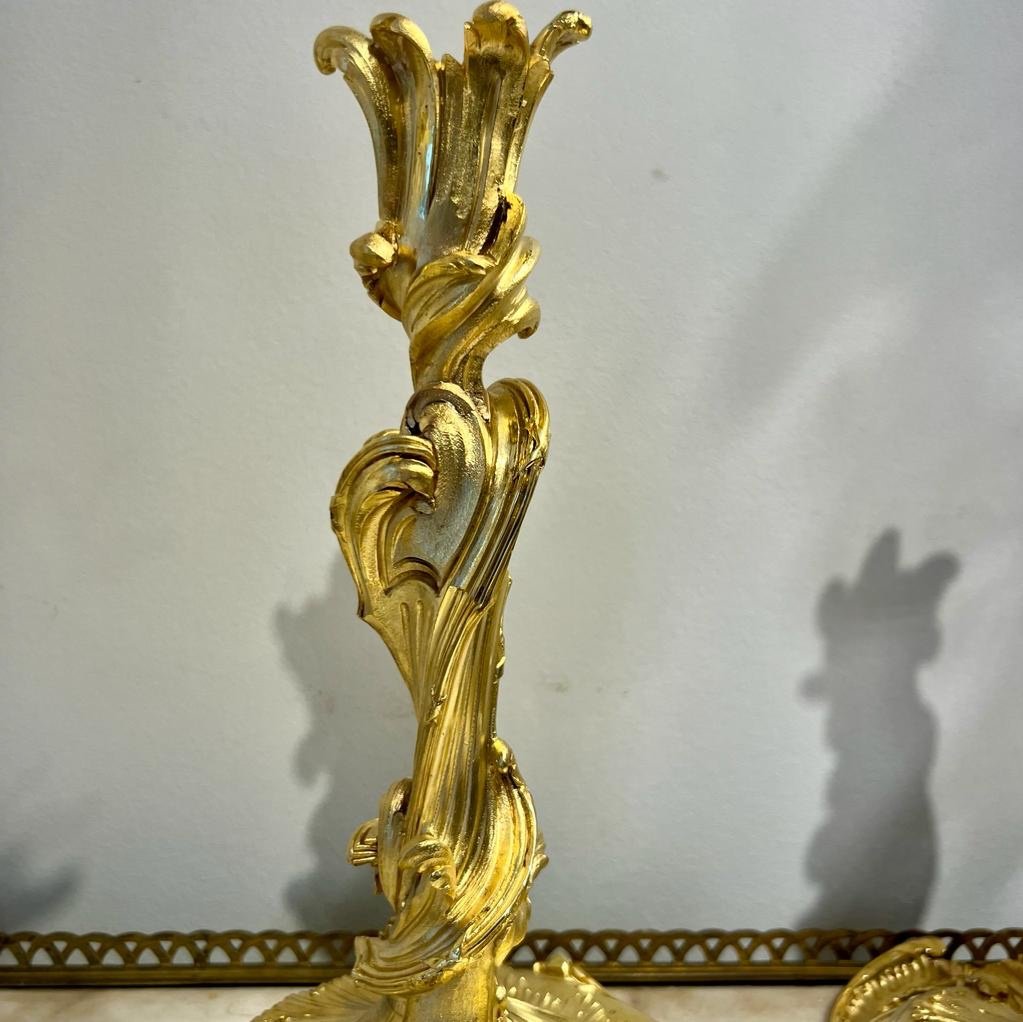 Pair Of Gilt Bronze Candlesticks From Messonnier, 19th Century-photo-7