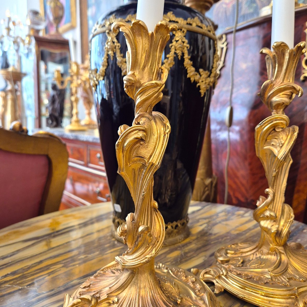 Pair Of Gilt Bronze Candlesticks From Messonnier, 19th Century-photo-2