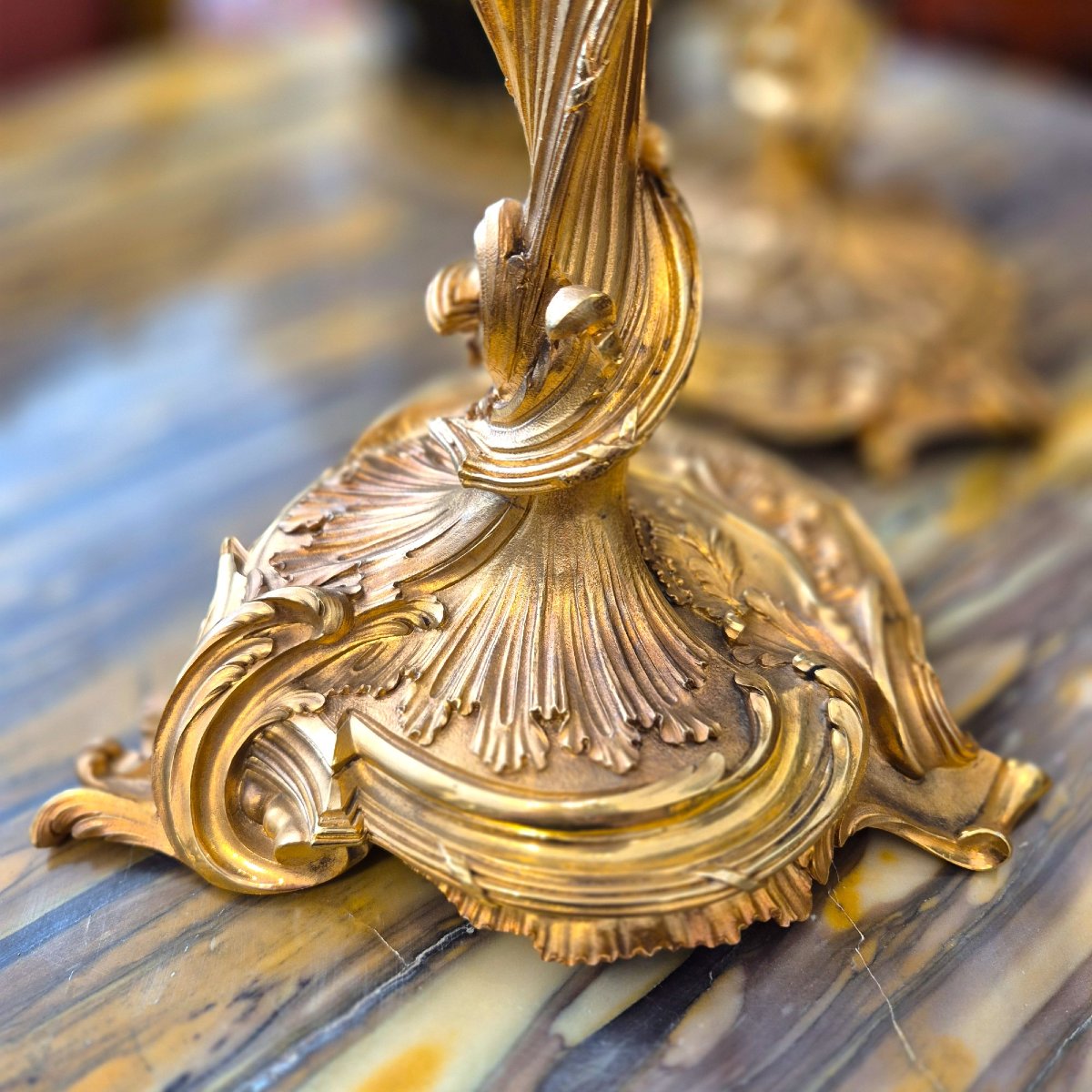 Pair Of Gilt Bronze Candlesticks From Messonnier, 19th Century-photo-3