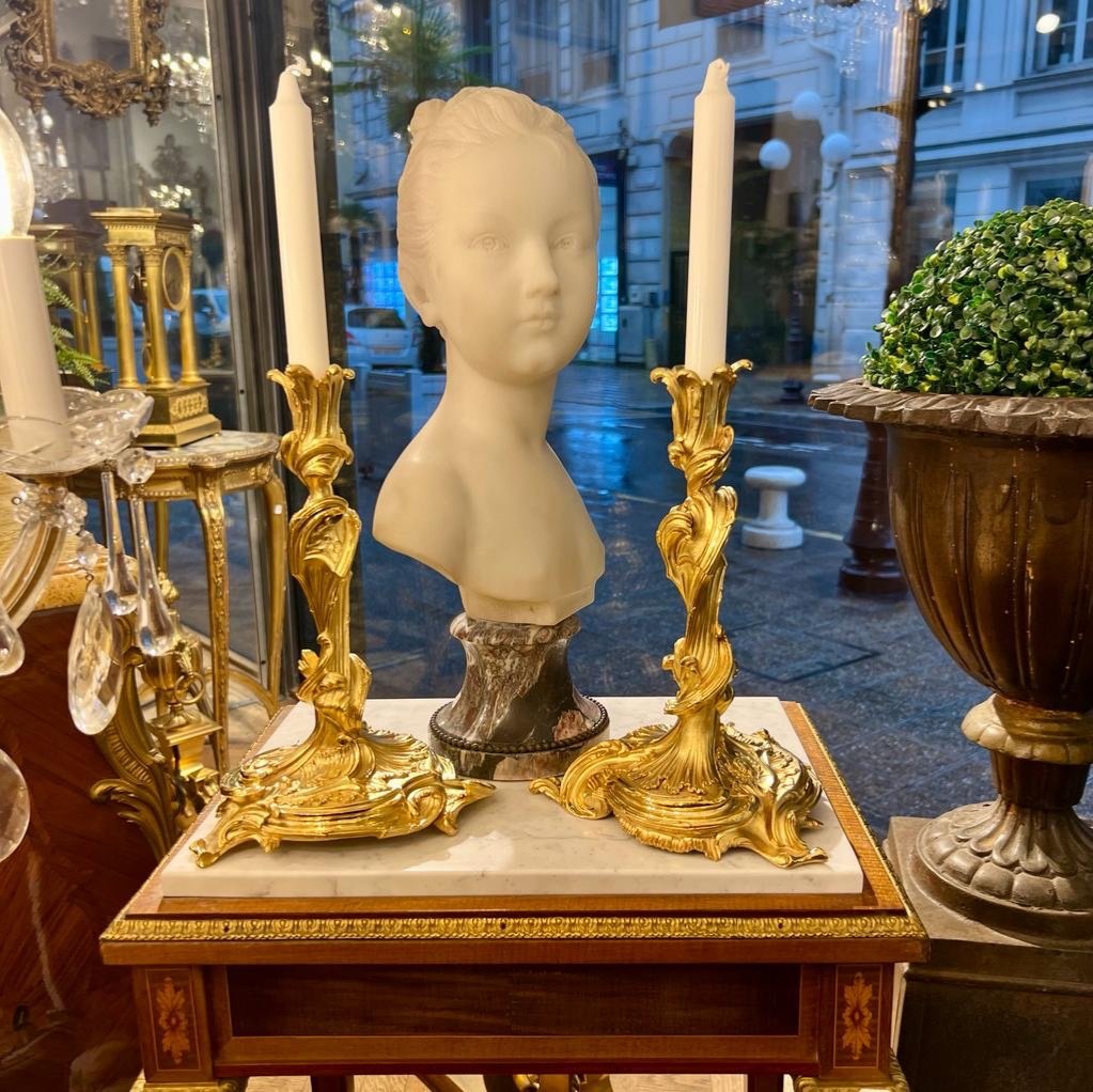 Pair Of Gilt Bronze Candlesticks From Messonnier, 19th Century