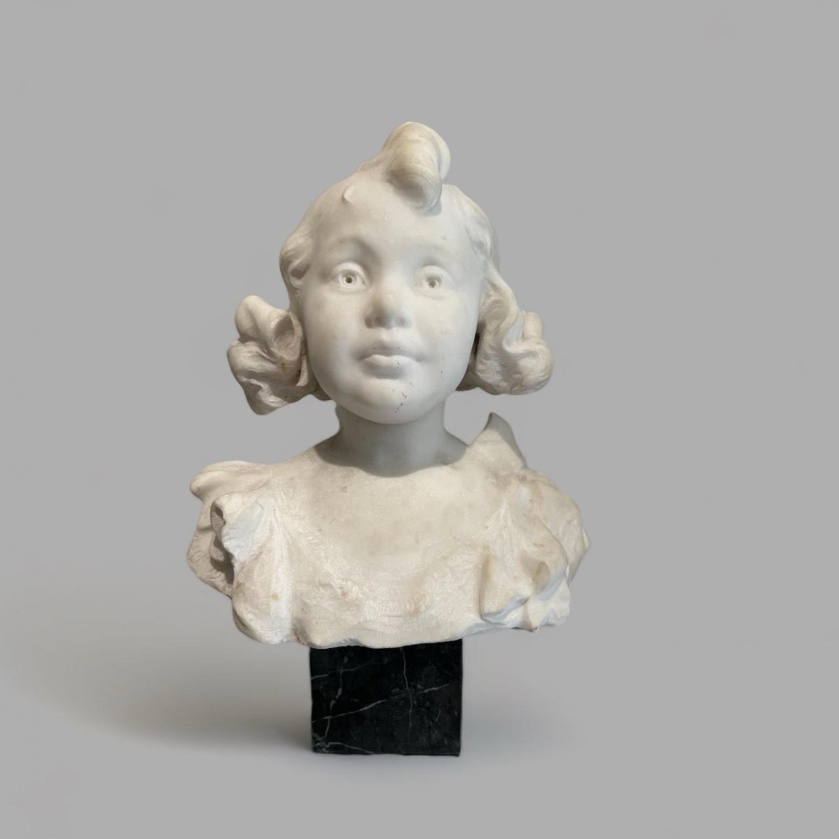 Buste de fillette  en marbre de Carrare  fin XIX ieme -photo-5