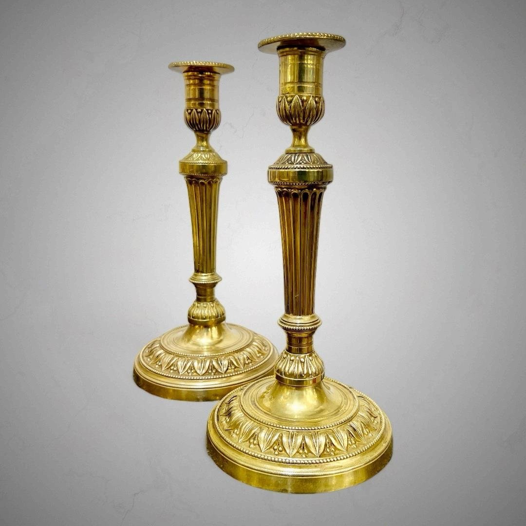 Grande Paire De Bougeoirs En Bronze Doré D’époque Restauration D’époque XIX Ieme -photo-6