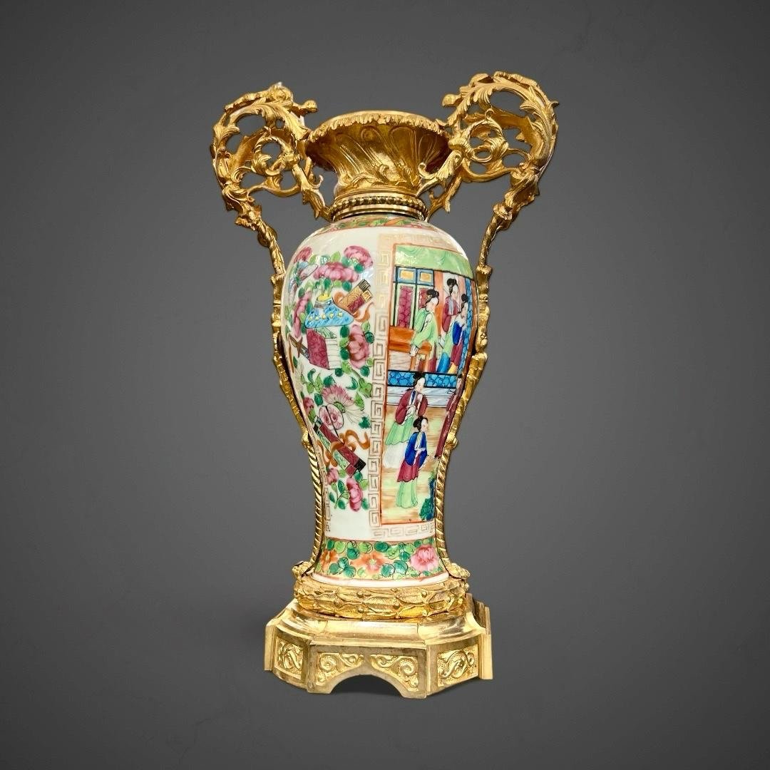 Canton Porcelain Vase Mounted Gilt Bronze From Napoleon Ili Period -photo-1