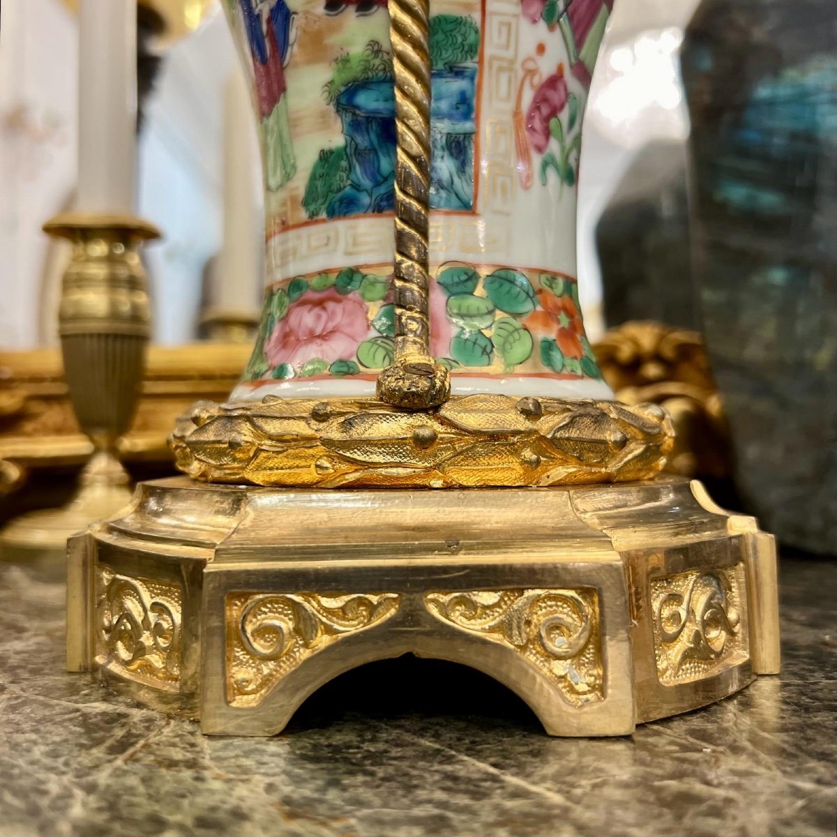 Canton Porcelain Vase Mounted Gilt Bronze From Napoleon Ili Period -photo-4