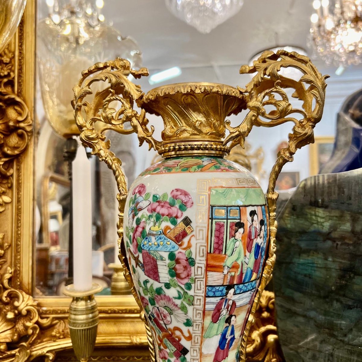Canton Porcelain Vase Mounted Gilt Bronze From Napoleon Ili Period -photo-8