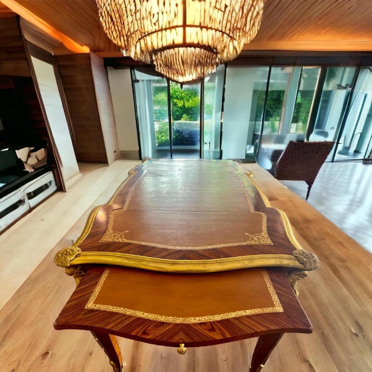 Large Double Sided Minister Flat Desk In Louis XV Style With 2 Zippers Late 19th Century -photo-2