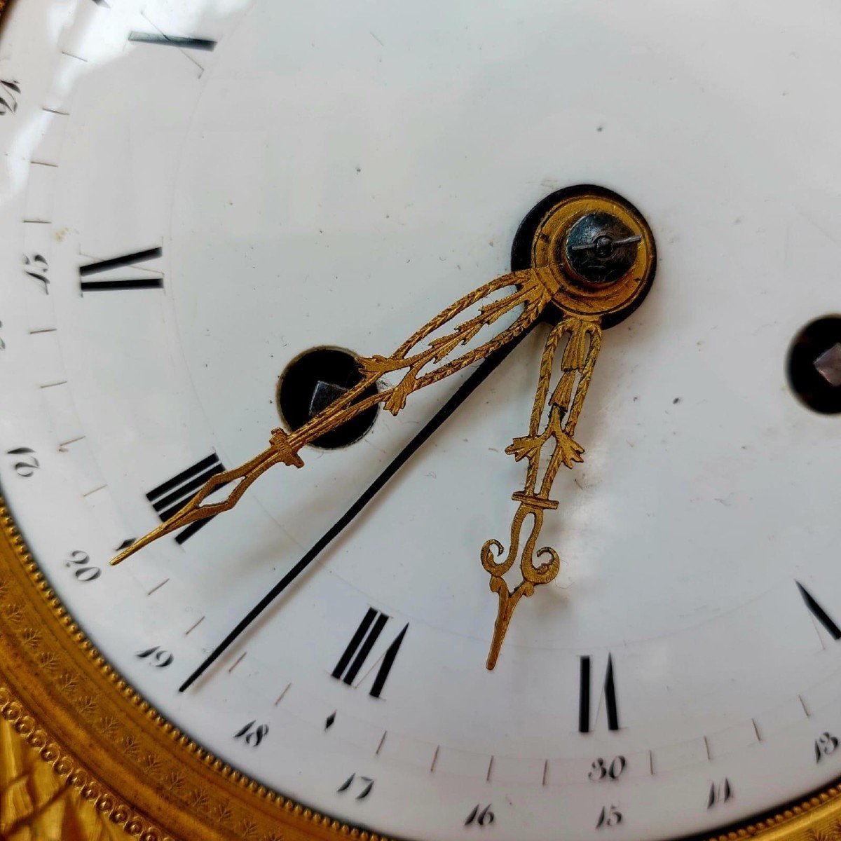 Empire Period Portico Clock In White Marble And Gilt Bronze, 19th Century-photo-1