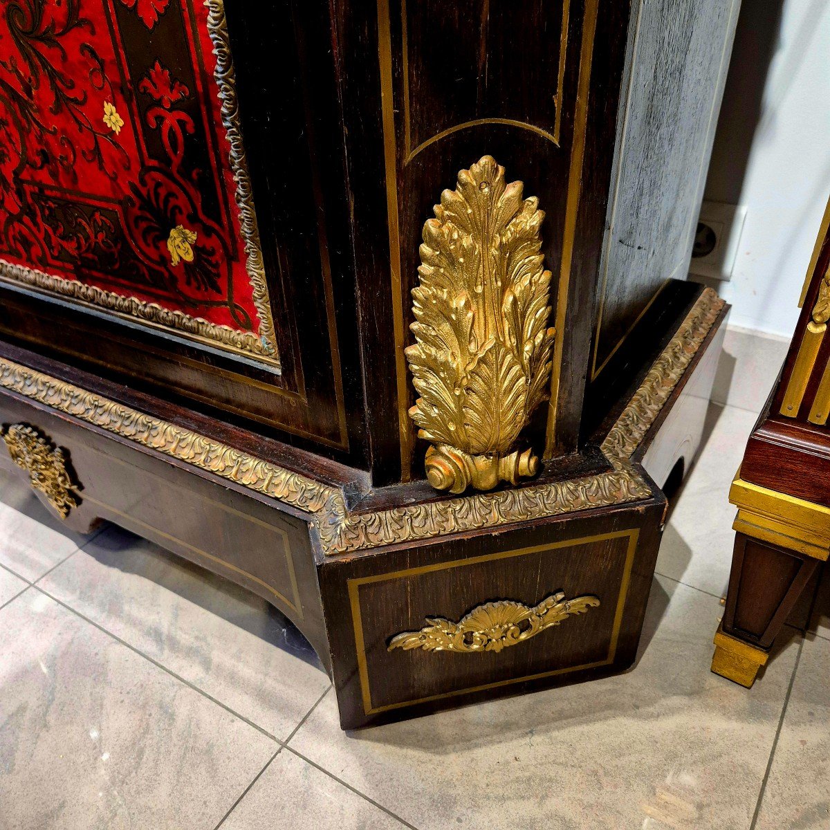 Boulle Marquetry Sideboard, Blackened Wood, Gilt Bronze And Marble Top, 19th Century-photo-3