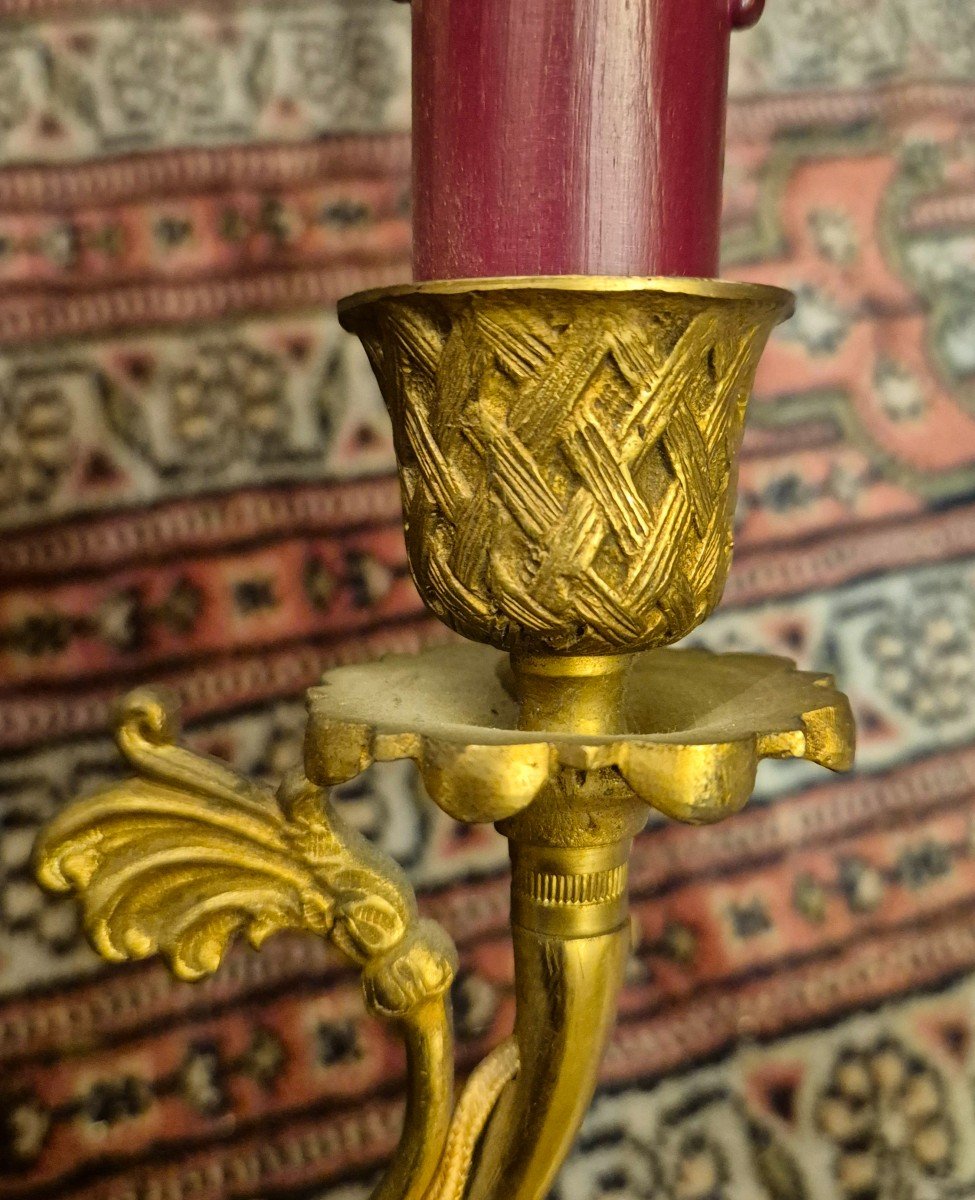 Paire D’appliques à Deux Feux En Bronze Doré En Bronze Doré,19ème Siècle-photo-6