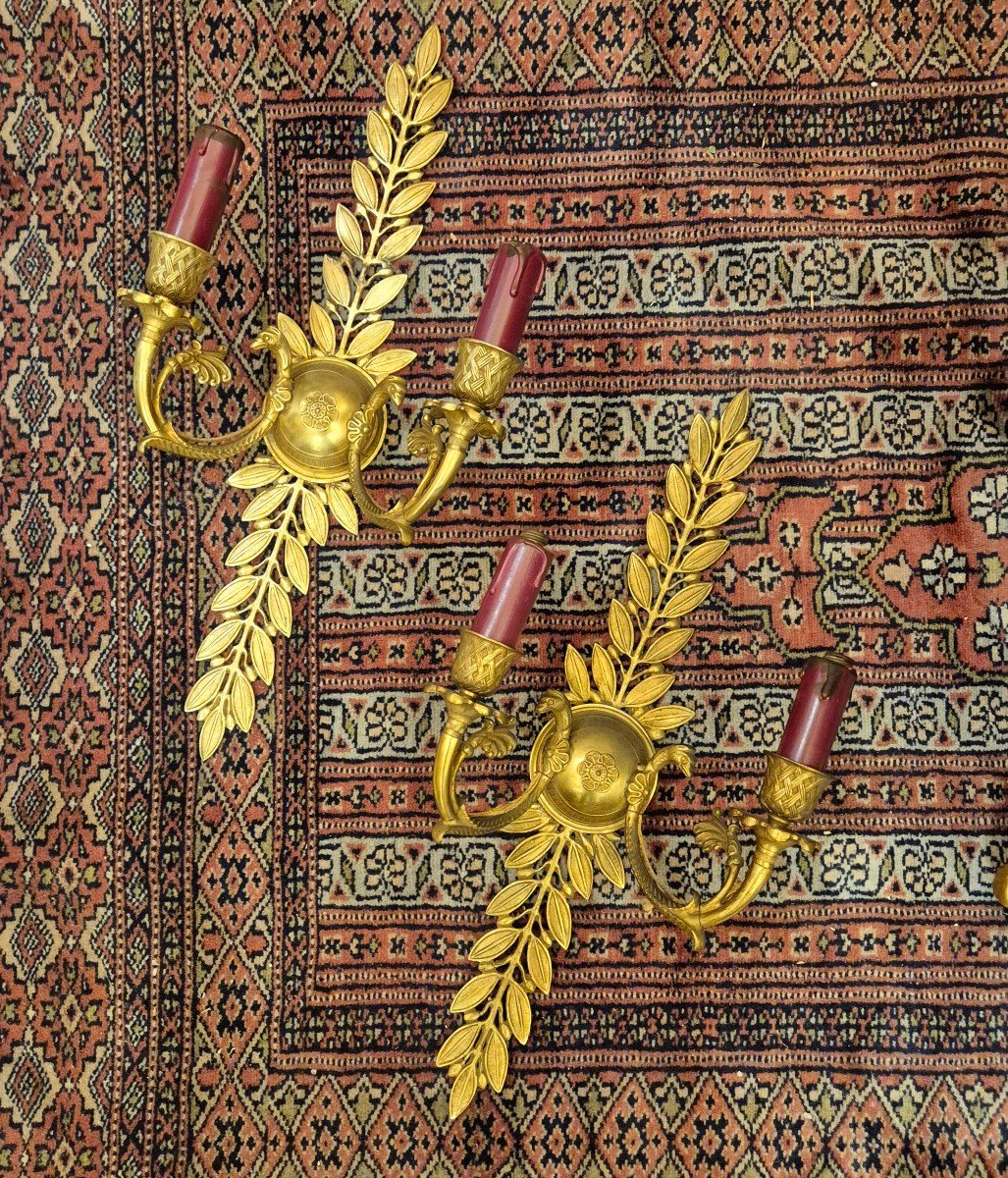 Paire D’appliques à Deux Feux En Bronze Doré En Bronze Doré,19ème Siècle