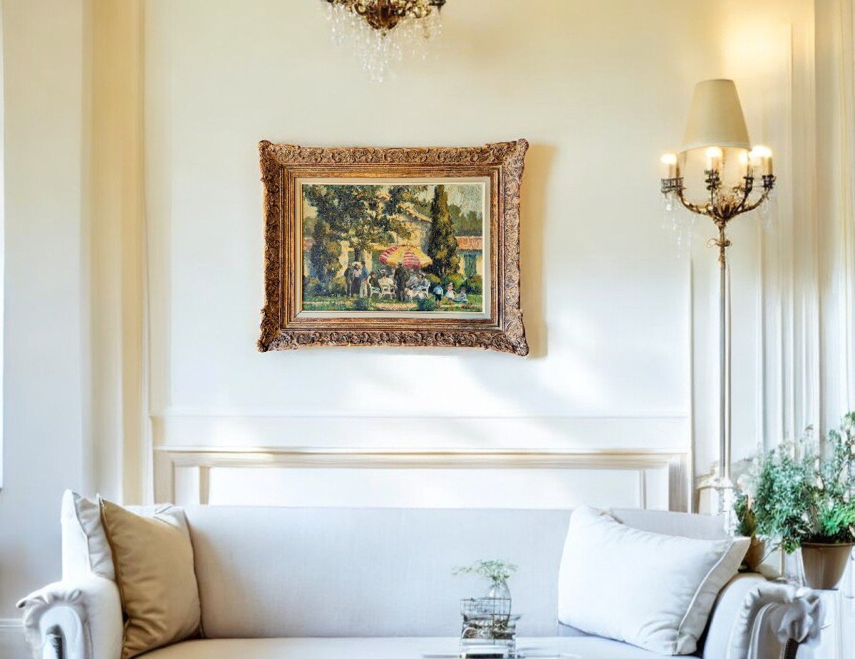 Le Parasol, Peinture Impressionniste, huile sur toile, Signée K.P, Début 20ème Siècle-photo-2