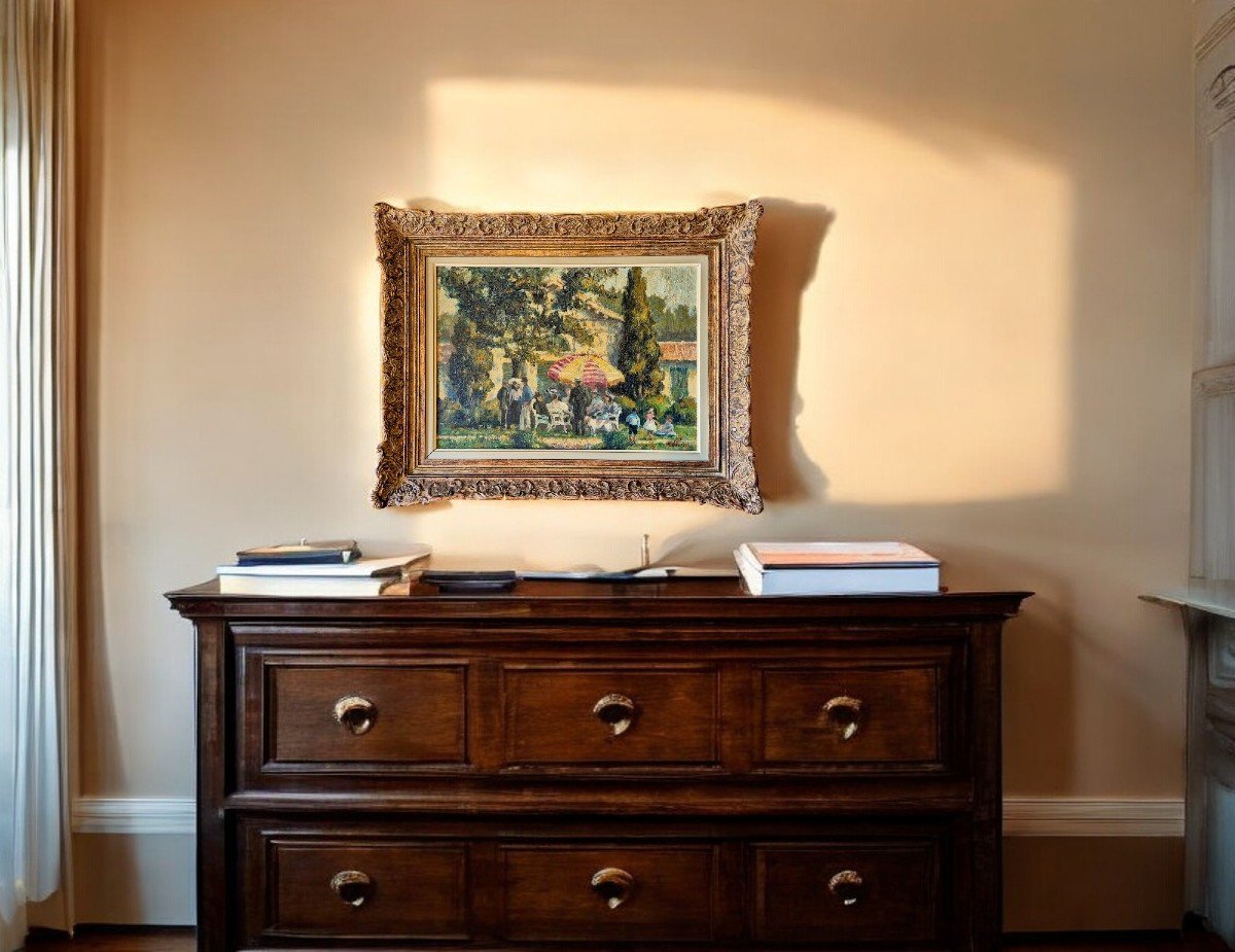 Le Parasol, Peinture Impressionniste, huile sur toile, Signée K.P, Début 20ème Siècle-photo-2