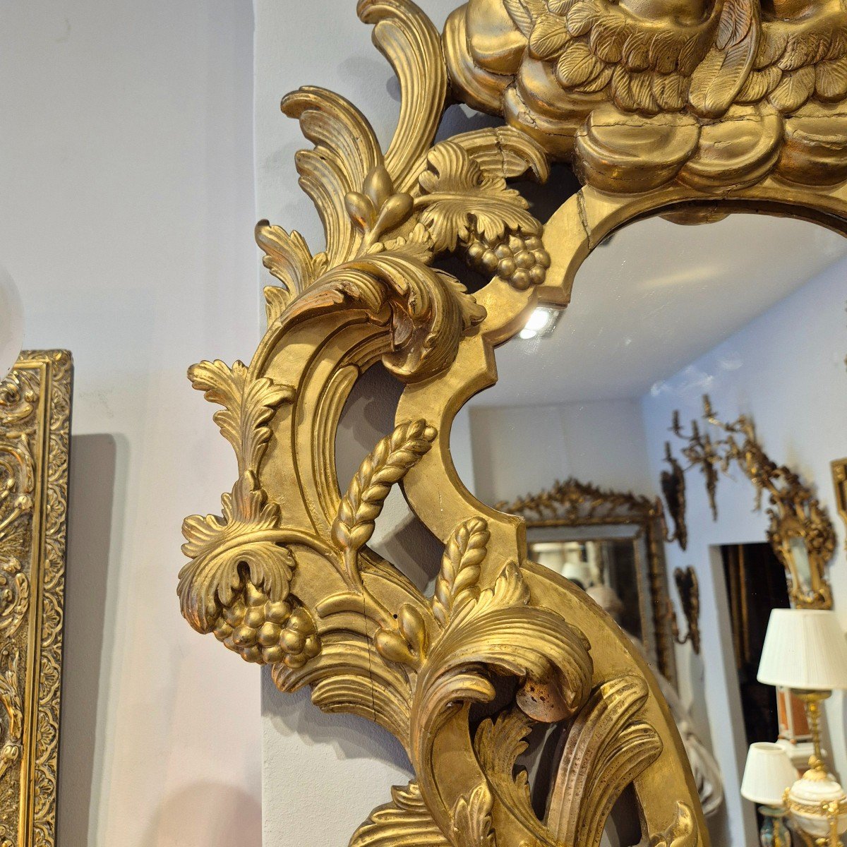 Gilded Wood Mirror With Putti, Italy, 19th Century -photo-1