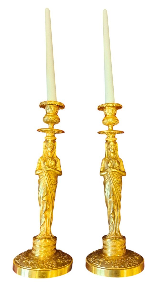 Paire De Bougeoirs D’époque Empire Et De Style Retour D’égypte En Bronze Doré, Vers 1810-photo-4