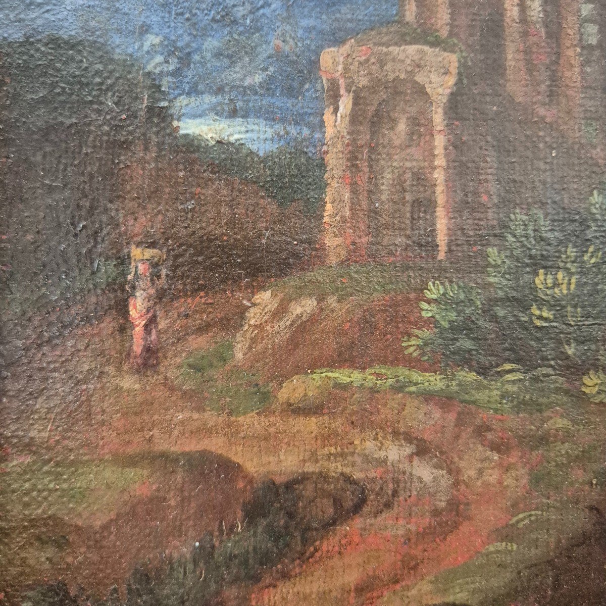 Italian Landscape With Ruins, Oil On Canvas, 19th Century-photo-1