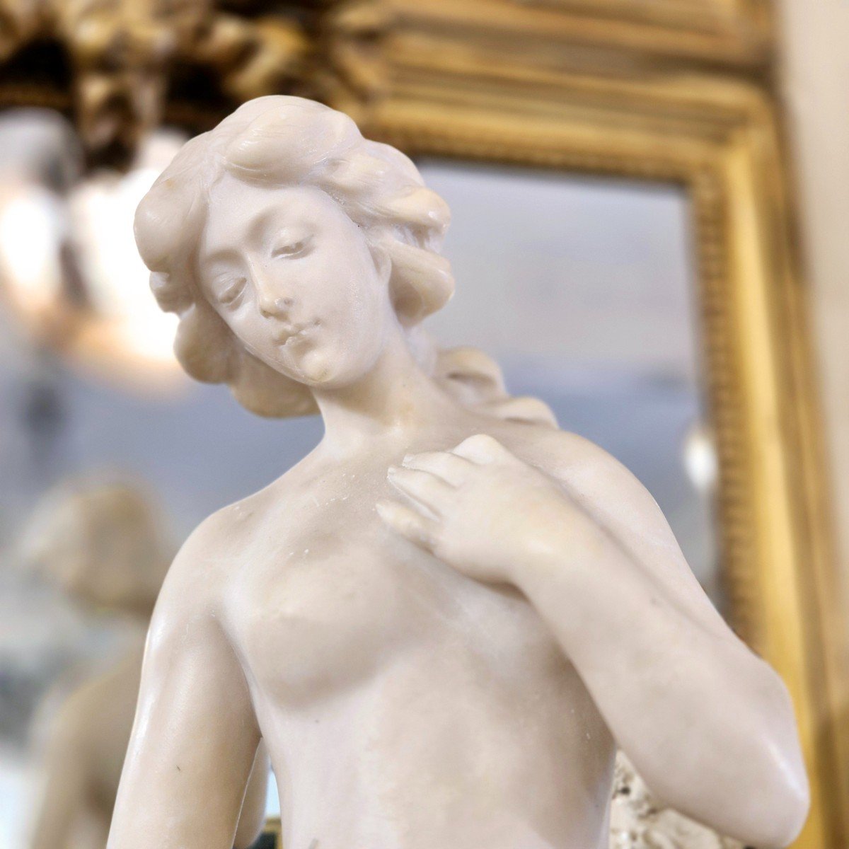 Carrara Marble Sculpture Of A Young Woman With A Bouquet, 19th Century, Signed Cupiny-photo-2