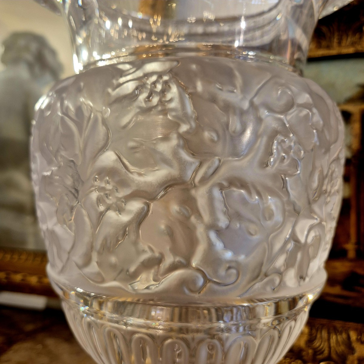 Versailles Vase By Lalique In Clear Crystal With Vine Leaf Motifs, Circa 1990-photo-3