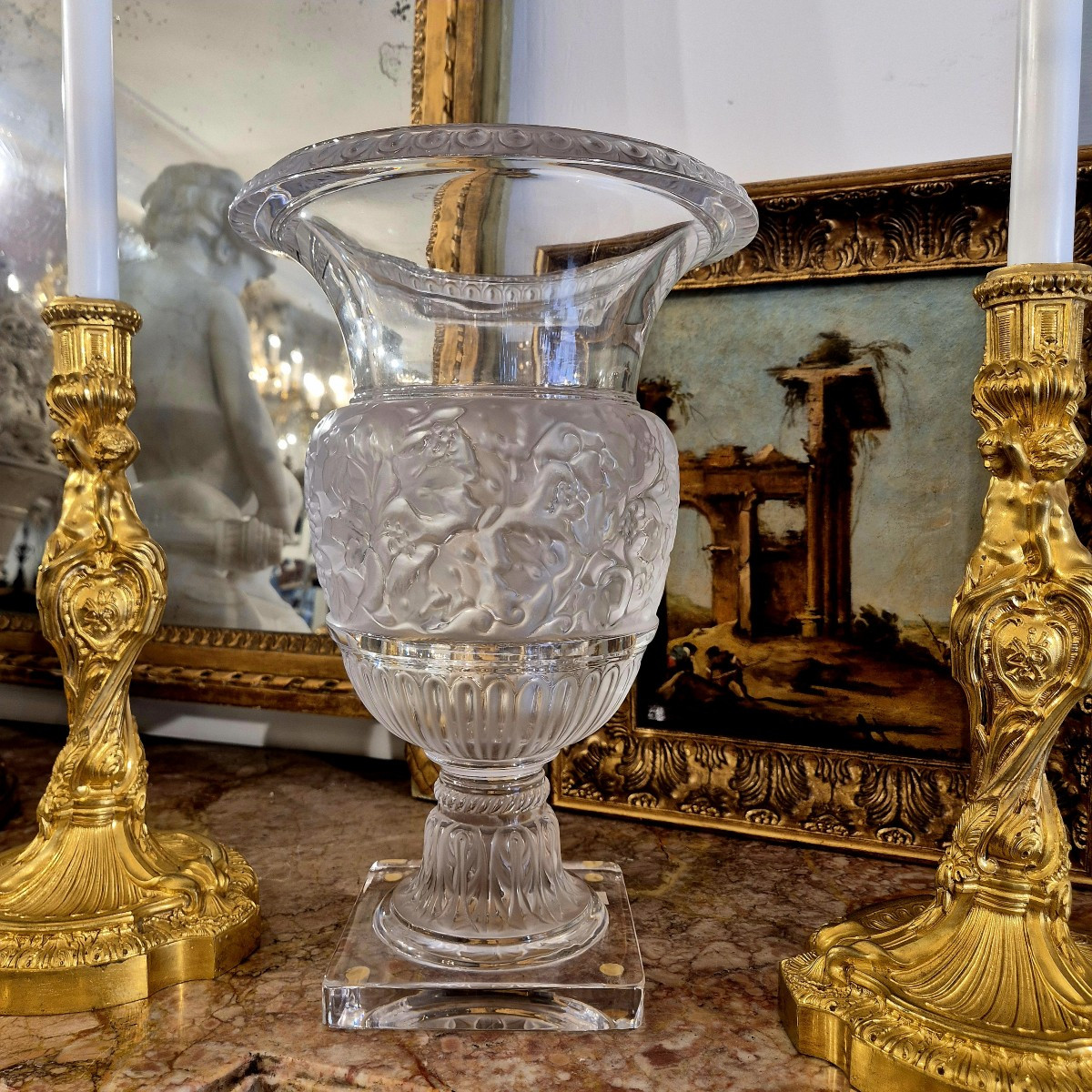 Versailles Vase By Lalique In Clear Crystal With Vine Leaf Motifs, Circa 1990