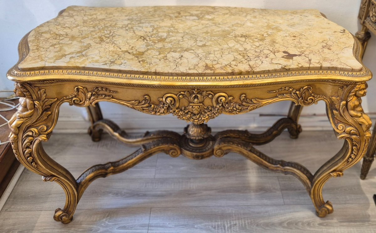 Louis XV Style Giltwood And Siena Marble Center Table, 19th Century-photo-3