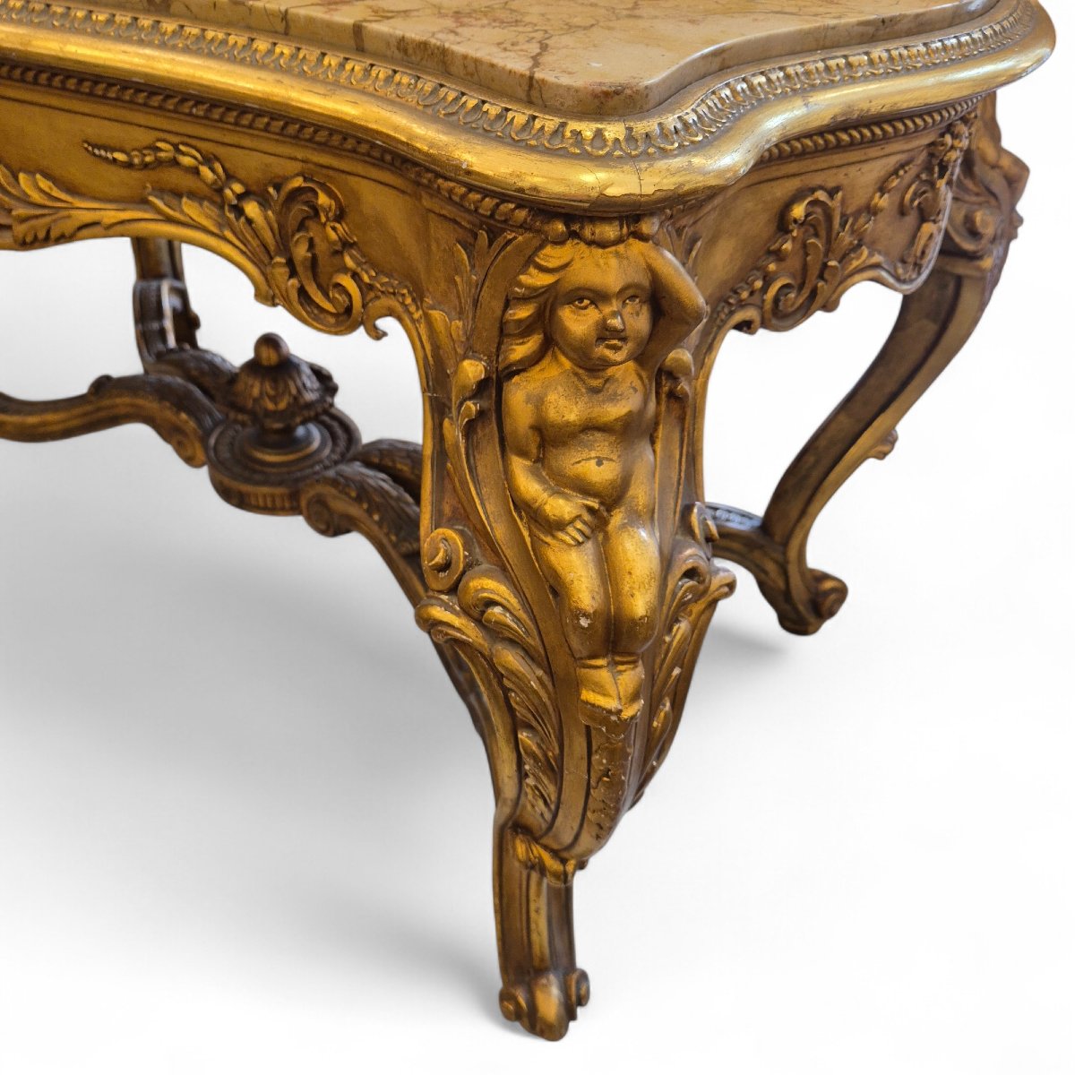 Louis XV Style Giltwood And Siena Marble Center Table, 19th Century-photo-5