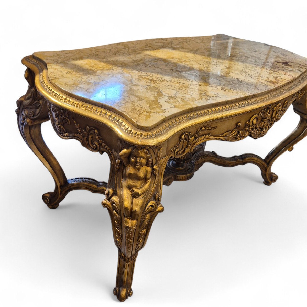 Louis XV Style Giltwood And Siena Marble Center Table, 19th Century-photo-6