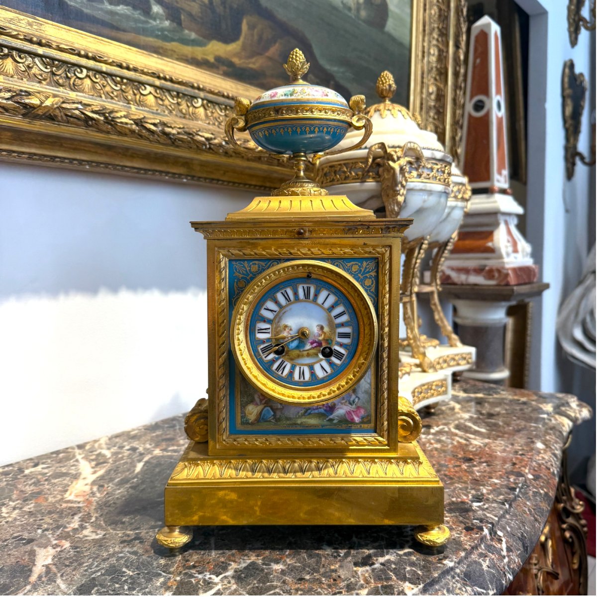 Louis XVI Style Porcelain And Gilt Bronze Mantel Clock, France, 19th Century-photo-2