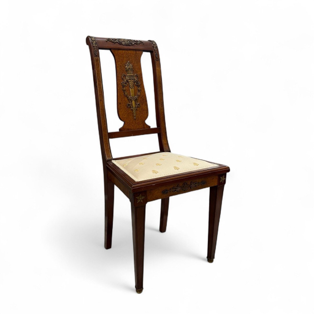 Paire de chaises d’appoint en acajou, motif abeilles, d'époque Empire, 19ème siècle-photo-8