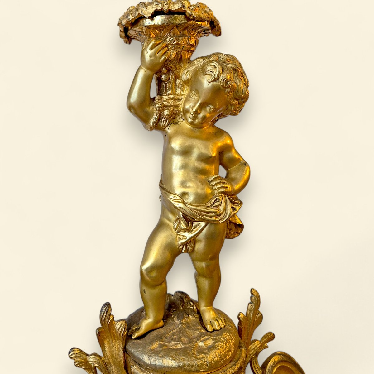 Pair Of Louis XV Style Gilt Bronze Candelabra Decorated With Cupids, 19th Century-photo-2