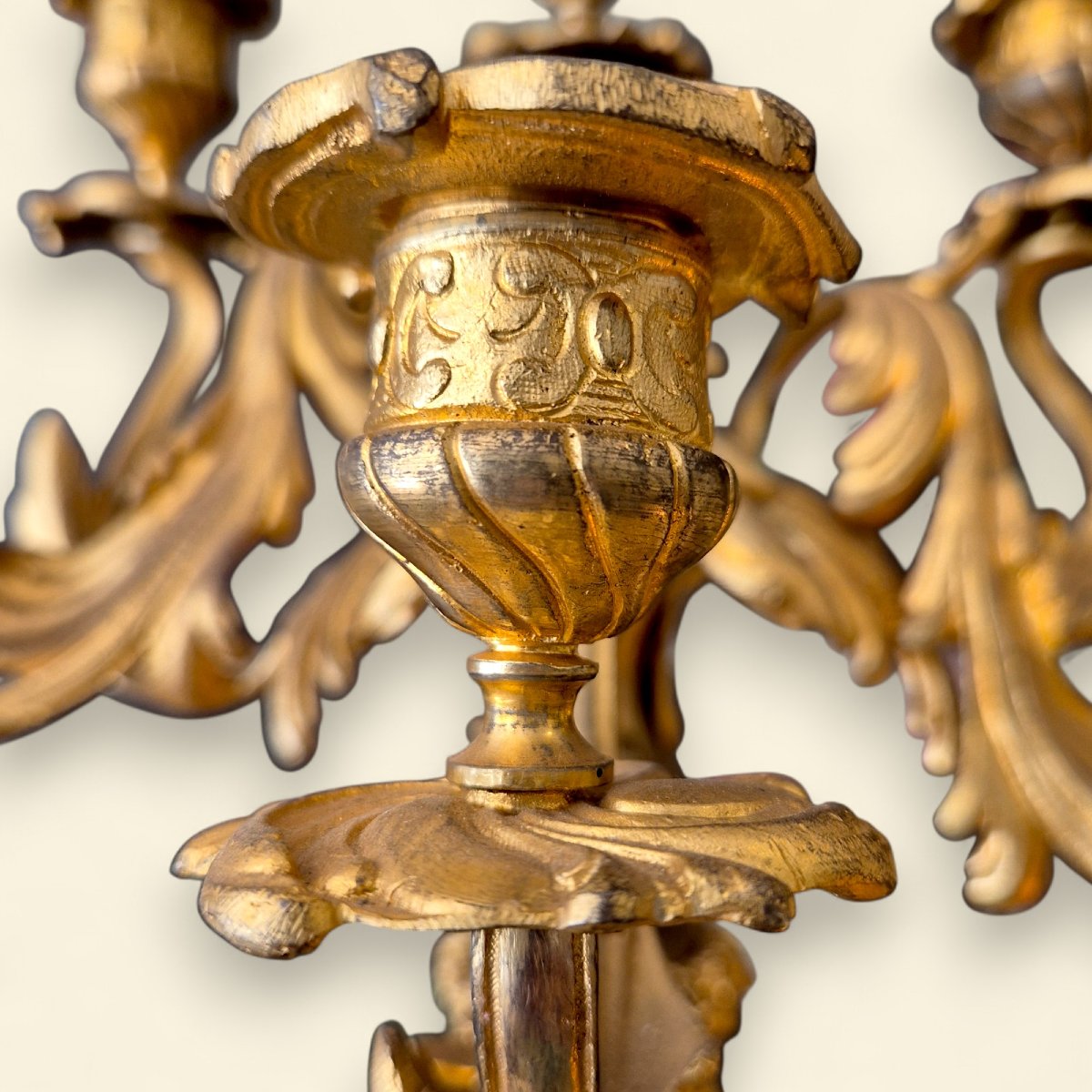 Pair Of Louis XV Style Gilt Bronze Candelabra Decorated With Cupids, 19th Century-photo-4
