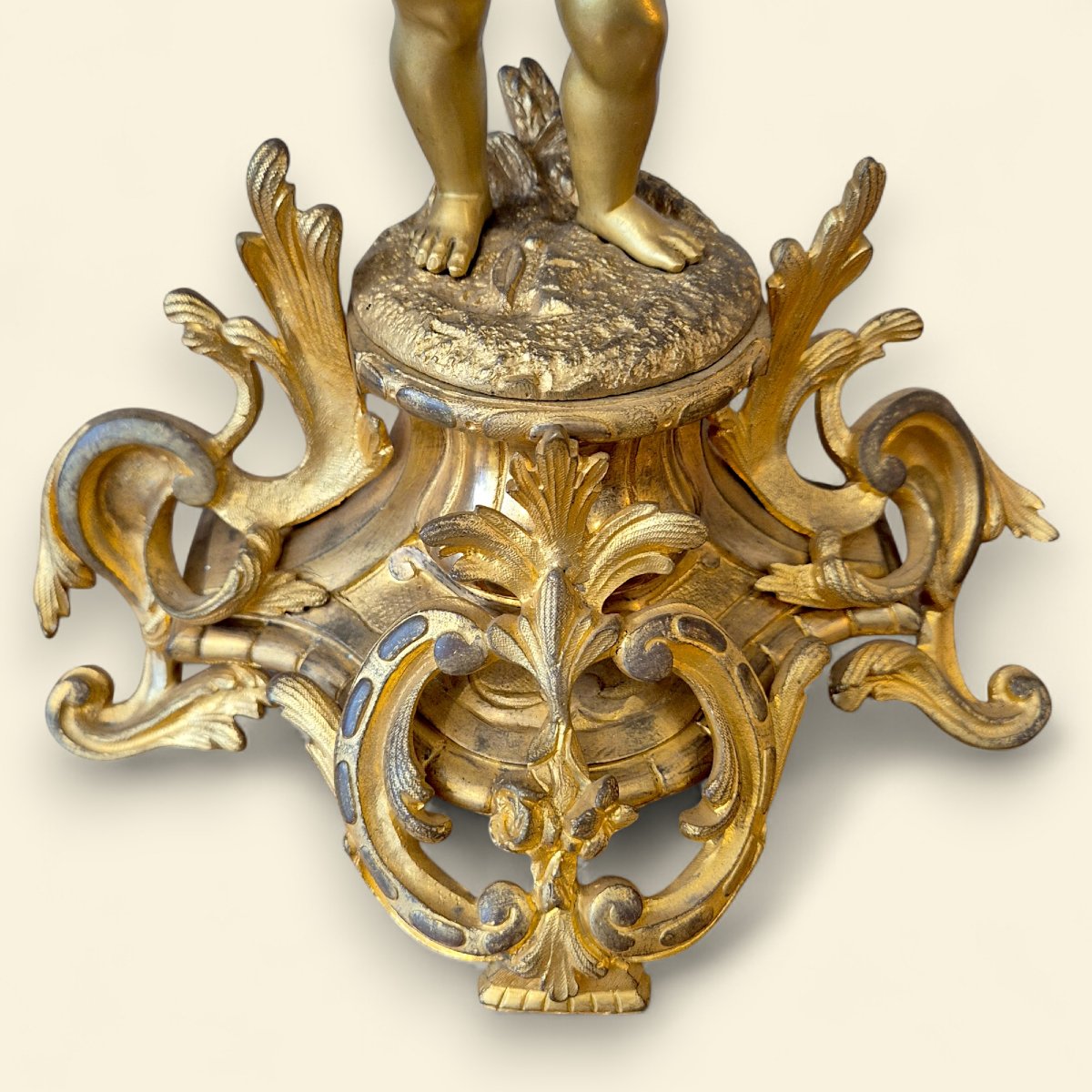 Pair Of Louis XV Style Gilt Bronze Candelabra Decorated With Cupids, 19th Century-photo-1