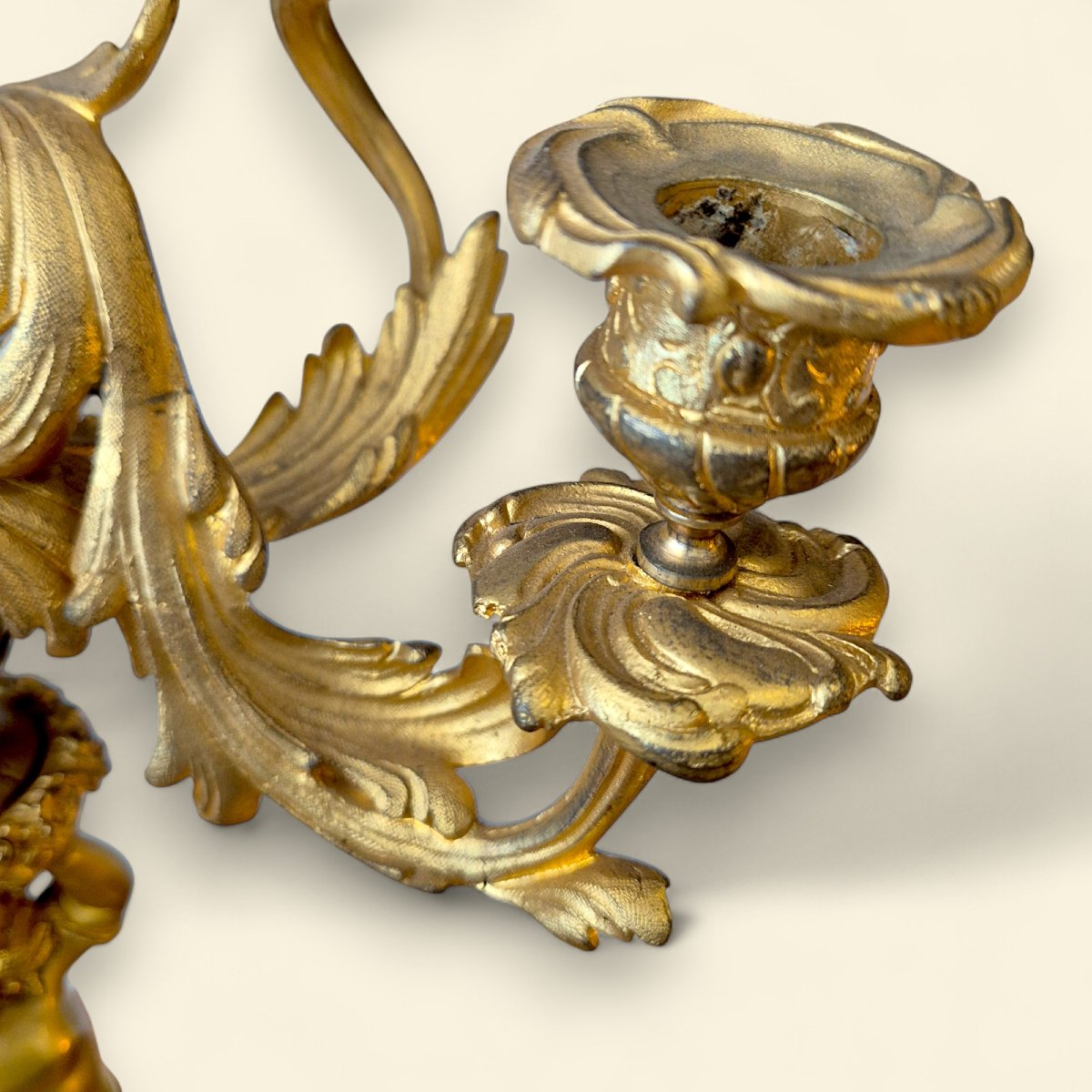 Pair Of Louis XV Style Gilt Bronze Candelabra Decorated With Cupids, 19th Century-photo-2