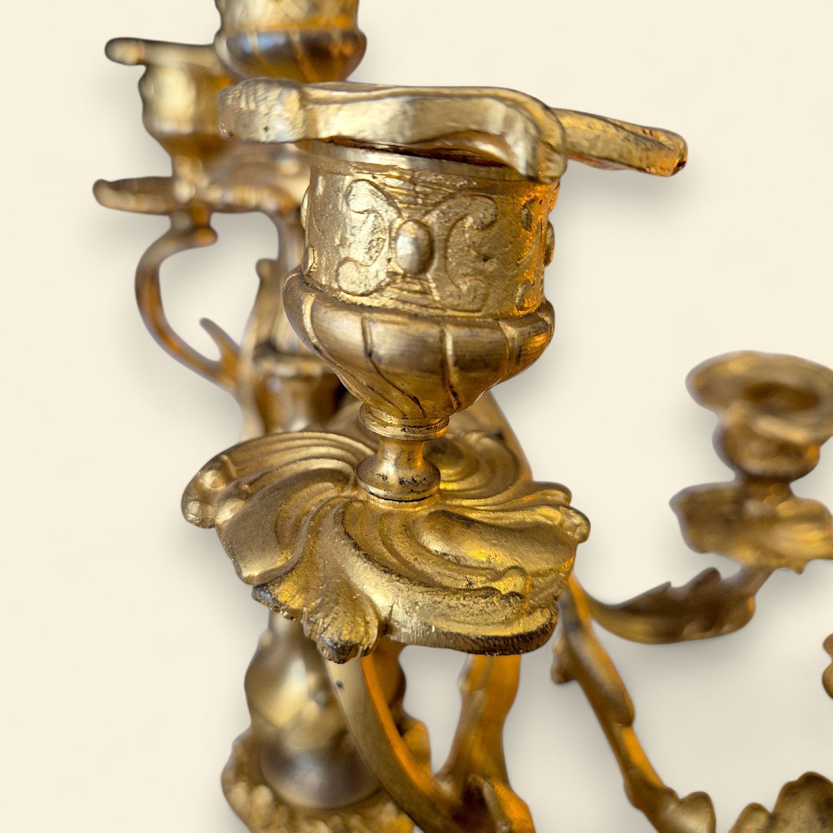Pair Of Louis XV Style Gilt Bronze Candelabra Decorated With Cupids, 19th Century-photo-6