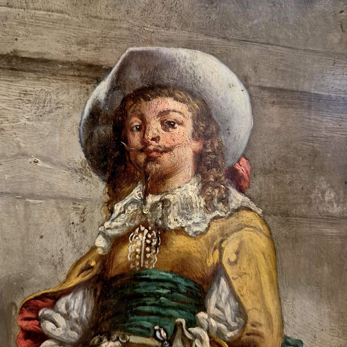 Peinture à l'huile sur bois  de A. Rueff– “Le Mousquetaire” (d’après Meissonier), 19ème siècle-photo-1