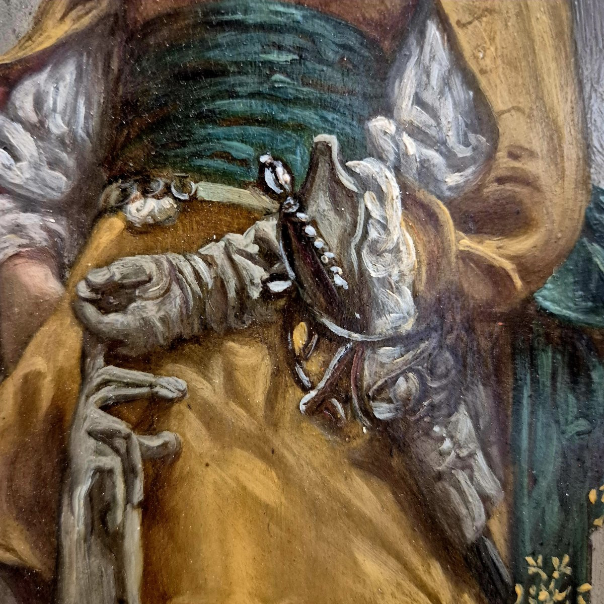 Peinture à l'huile sur bois  de A. Rueff– “Le Mousquetaire” (d’après Meissonier), 19ème siècle-photo-2