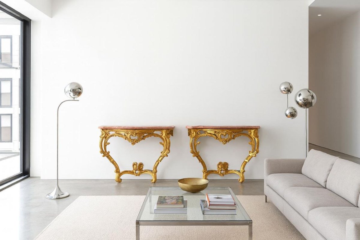 Pair Of Louis XV Style Consoles, Giltwood And Orange Marble Tops, 19th Century-photo-8