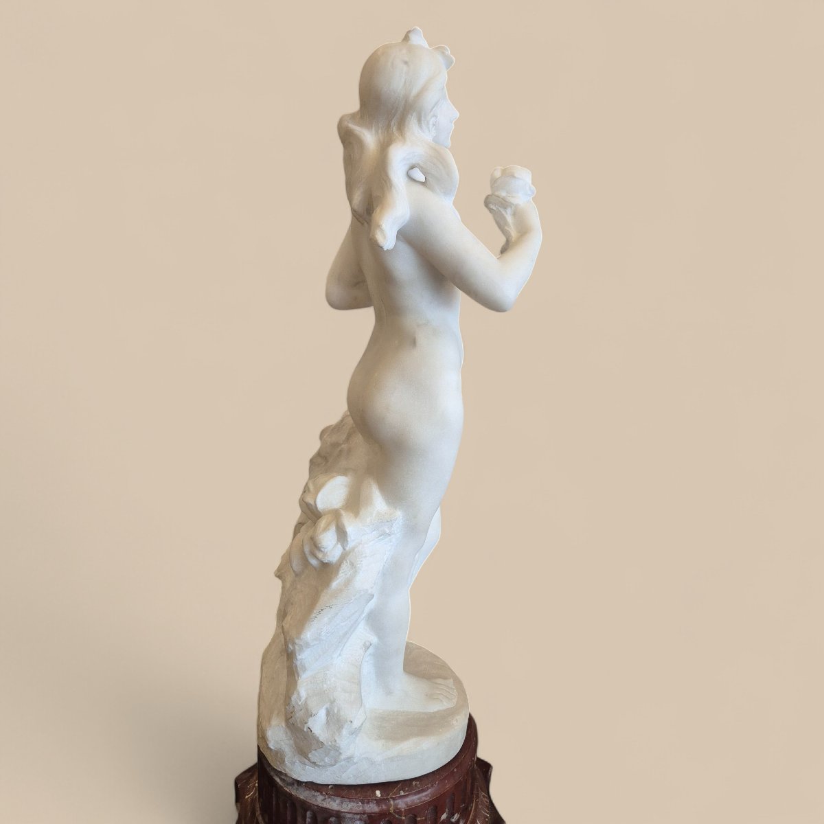 Statue en marbre de Carrare sur socle en marbre griotte de la déesse Chloris, XIXᵉ siècle-photo-5