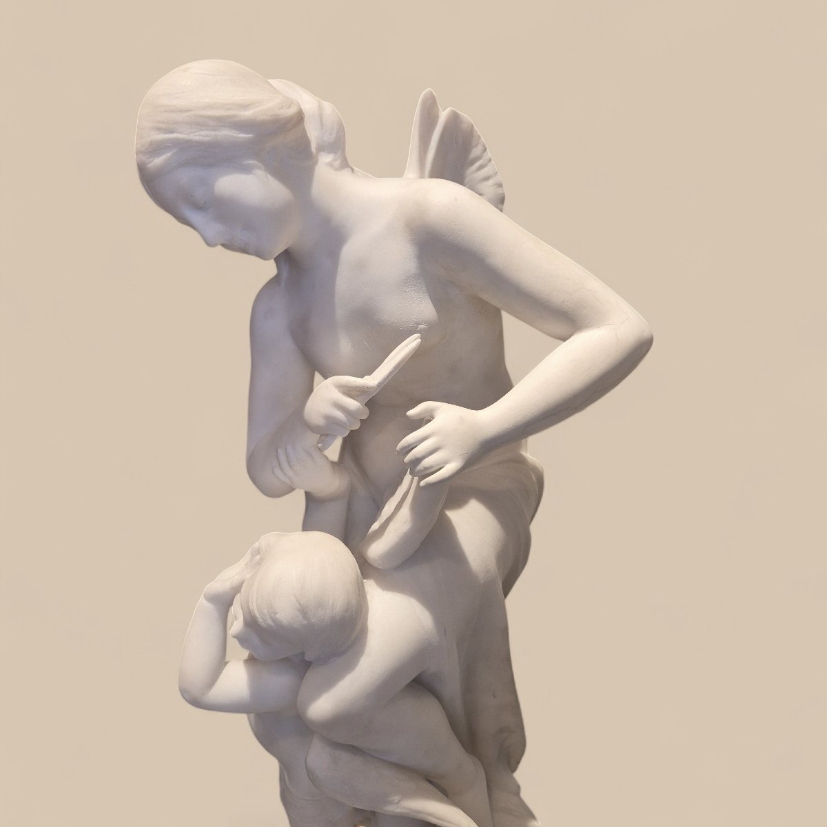 Sculpture en marbre de Carrare, XIXème siècle – Psyché et Cupidon, signée Pugi-photo-3