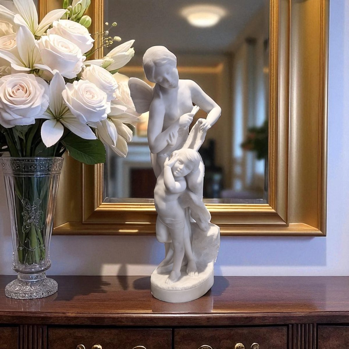 Sculpture en marbre de Carrare, XIXème siècle – Psyché et Cupidon, signée Pugi-photo-4