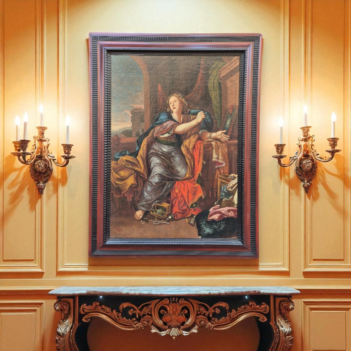 Sainte Marie-Madeleine renonçant aux vanités du monde, d’d’après Charles Le Brun, 18ème siècle-photo-3