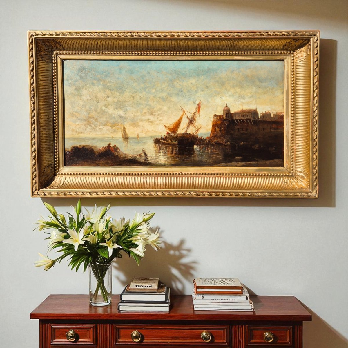 Marine - huile sur panneau en bois – Joseph Guichard (1806-1880), XIXe siècle-photo-2