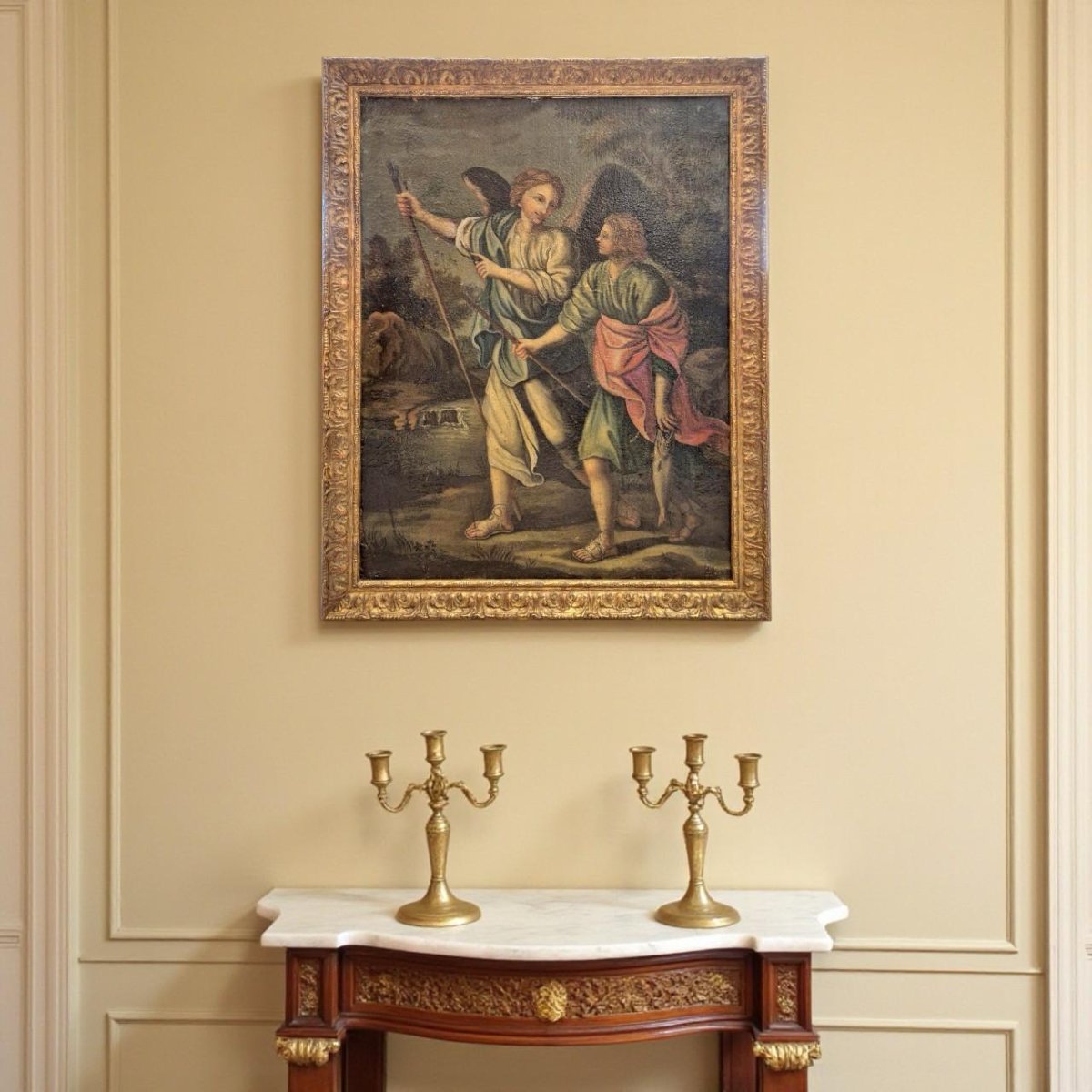 The Archangel Raphael And Tobias, 17th Century School, Oil Painting On Canvas-photo-8