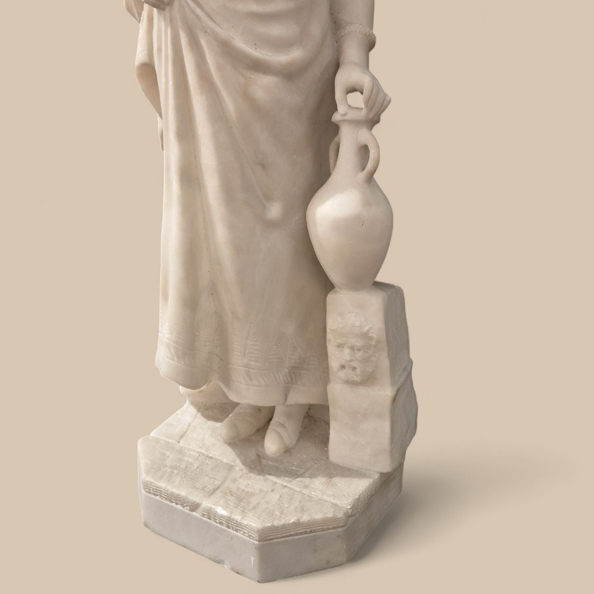 Young Girl At The Fountain, 19th Century White Carrara Marble Sculpture, Italy-photo-2