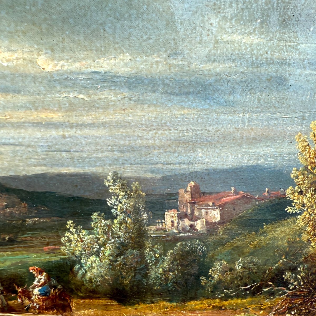 Paysage de campagne française, huile sur toile, 19ème siècle-photo-5