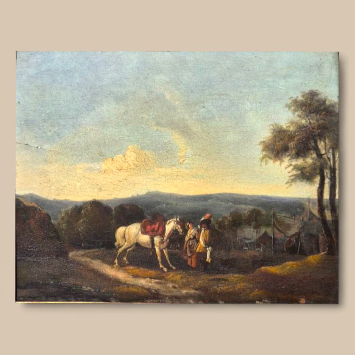Small Genre Painting – Meeting Of A Noble Couple, 19th Century, Oil On Wood-photo-2