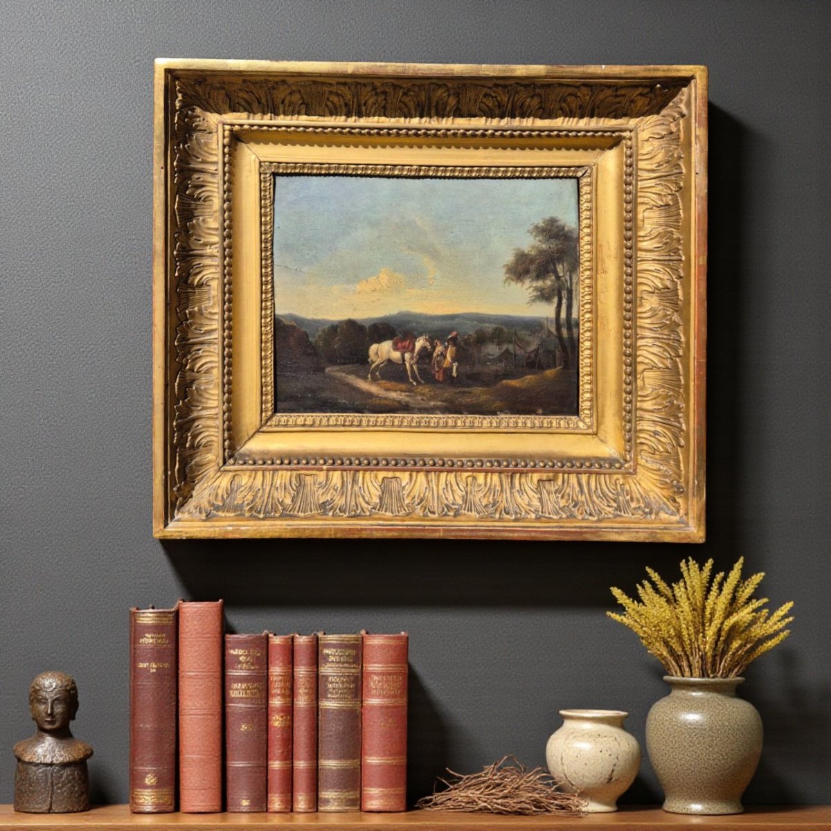 Small Genre Painting – Meeting Of A Noble Couple, 19th Century, Oil On Wood-photo-1